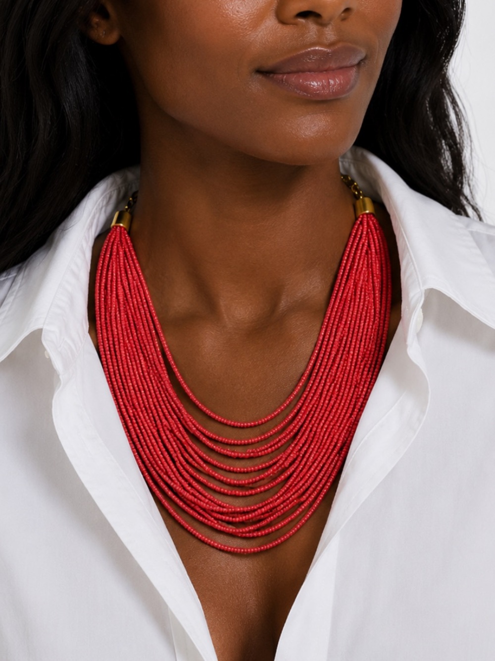 New! Coastal Colorful Red Beaded Stacked Statement Dopamine Necklace NWOT 5052
